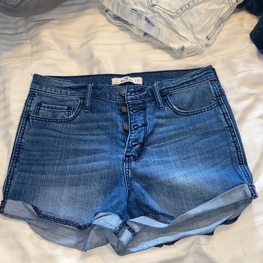 Dark wash button up shorts